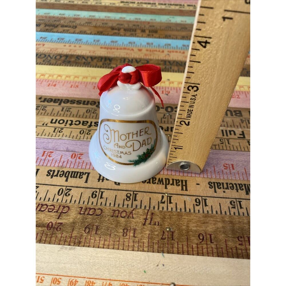 Vintage Hallmark Ornament Porcelain Ceramic Bell for Mother & Dad 1984 White Red - Picture 6 of 6